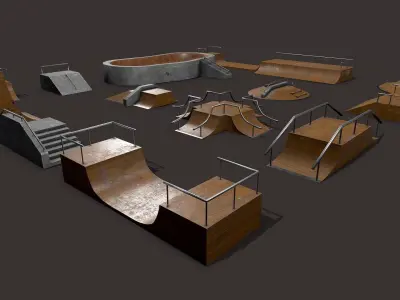 Lowpoly Modular Skatepark - 13 different ramps Low-poly 3D model