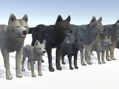 WOLF FAMILY Low-poly 3D model