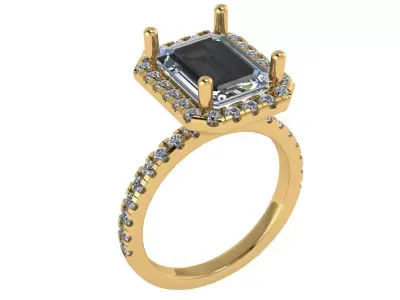 emerald cut halo solitare ring  3D print model