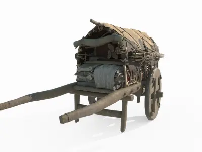 Ancient pallet cars and goods 3D model