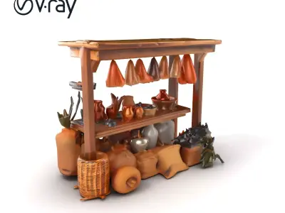 Rustic Market Stall Vintage Decor Elements model pack Low-poly 3D model