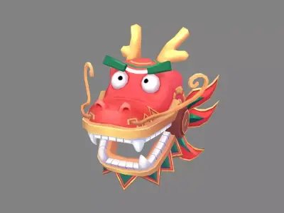 Cartoon dragon dance head set Low-poly 3D model