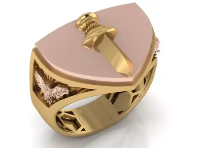 Men sword and eagle ring  4 pieces luxury 3D print model
