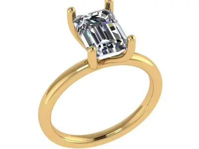 Emerald solitaire diamond ring 3D print model