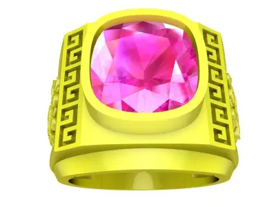 Luxury Greek Key Cushion Cut Signet Ring 3D Model 4786 3D print model