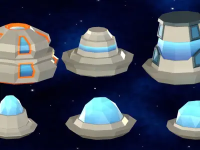Flying Saucers Low Poly Pack Low-poly 3D model