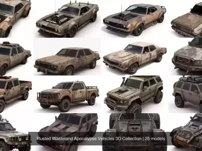 Rusted Wasteland Apocalypse Vehicles 3D Collection 3D Model Pack