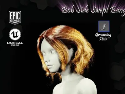 Bob Side Swept Bangs  Unreal Engine 4 Low-poly 3D model