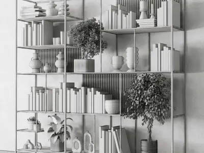 Metal Shelves Decorative With Book and plants - Metal Rack 17 3D model
