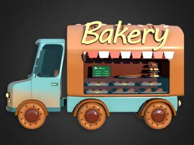 Asset - Cartoons - Food Car - Bakery 3D model