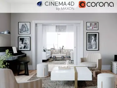 Corona - C4D Scene files - Living Room 3 Interior 3D model
