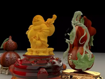 Chinese display stand with Buddha and  gourd  3D model