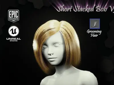 Short Stacked Bob V3 Hairstyle Groom For UE4 Low-poly 3D model