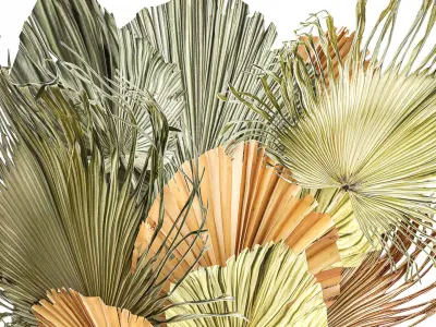 bouquet of dried flowers vase glass palm leaf branch 305 3D model