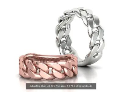Cuban Ring Links Ring with bridge 7mm wide 3D Model Pack
