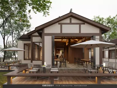 Elegant New Chinese Style Coffee Shop 3D Model and CAD Drawings 3D model