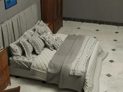 Modern Bed - Black n White Theme 3D model