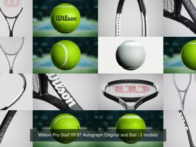 Wilson Pro Staff RF97 Autograph Original and Ball 3D Model Pack