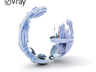 Futuristic City Globe Model Pack with Floating Architecture Low-poly 3D model