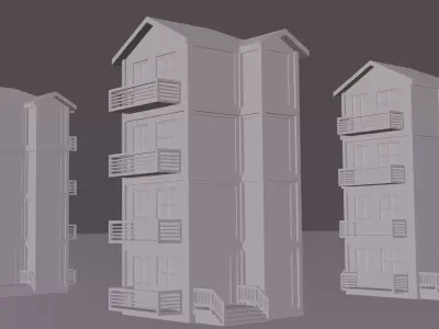BUILDINGS three in row Low-poly 3D model