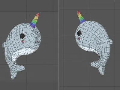 Dolphino narwhal with rainbow horn 3D model
