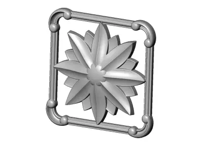 Square carved scroll arcs frame and faceted rosette relief 3D print model