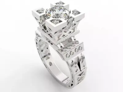 Multi-Stone Eiffel Tower Diamond Ring 3D print model