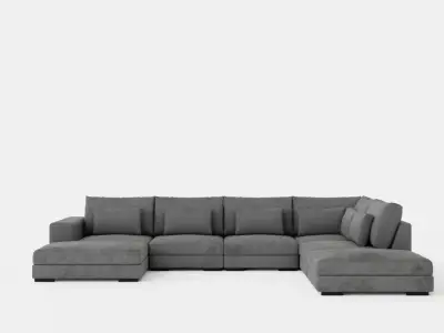 Dubai U Module Sofa With Divan Left Velvet Dark Gray Low-poly 3D model