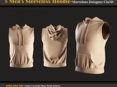 5 Men Sleeveless Hoodie-Marvelouse Designer-Clo3D-fbx-obj 3D model