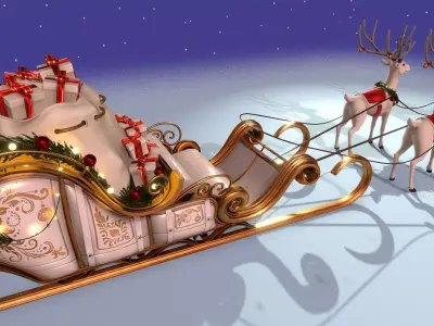 Santa Claus Sleigh with reindeers Low-poly 3D model