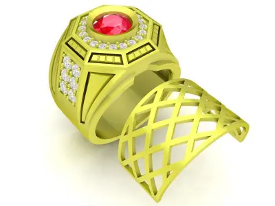 Luxury Square Halo Gemstone Men Ring 3D Model 3997 3D print model