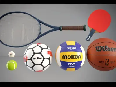 6 Sport Assets Props Package Low-poly 3D model