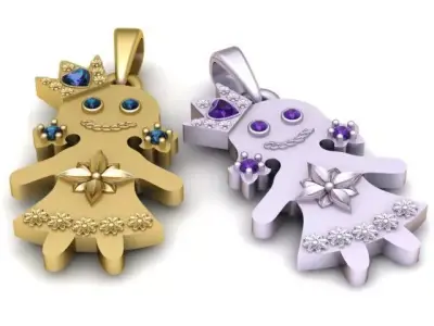 Golden Doll Pendant 3D Printable Model 3D print model