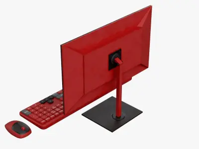 Wireles Computer Set Keyboard Mouse Monitor Berry Red Version 3D model