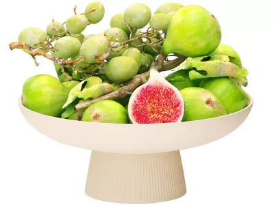 bowl of green figs and grapes fruit 3D model