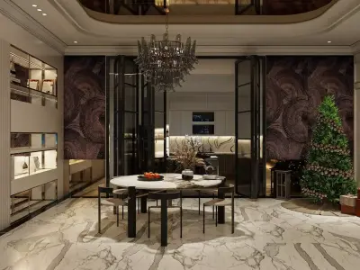 Living Room  Kitchen Interior 3D model