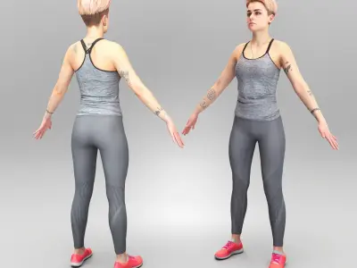Sporty woman in grey outfit ready for animation 412 Low-poly 3D model