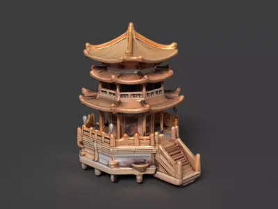 Chinese ancient tower  Low-poly 3D model