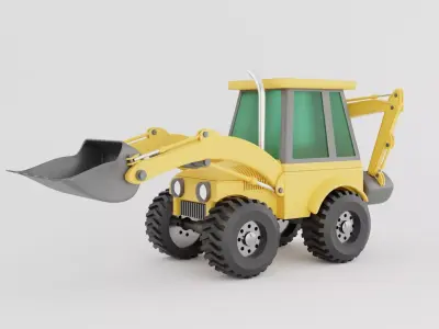 Backhoe loader isolated on white Low-poly 3D model