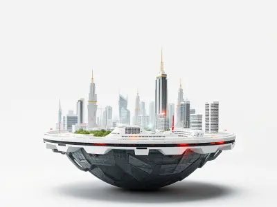 Futuristic Floating City Model Pack Low-poly 3D model
