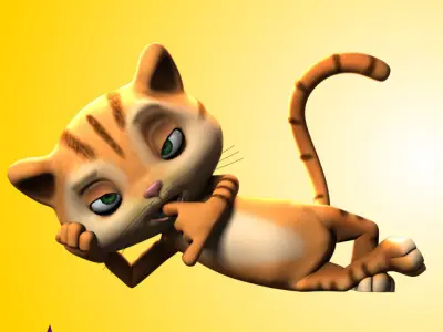 Stylized Cartoon Rigged Cat Low-poly 3D model