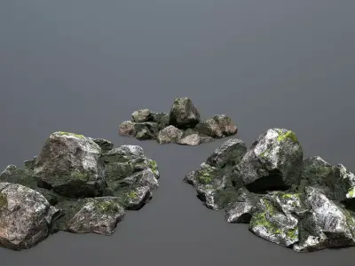 mossy rocks Low-poly 3D model