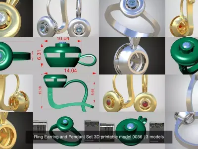 Ring Earring and Pendant Set 3D printable model 0086 3D Model Pack