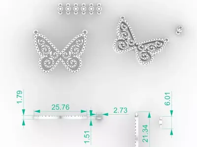Sparkling Pave Diamond Butterfly Pendant 3D print model