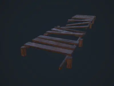 Broken Wooden Bridge Low-poly 3D model