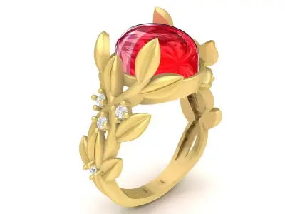 Elegant Floral Oval Gemstone Ring for Women 3679 3D print model