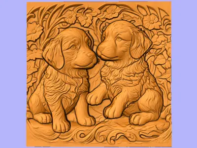 DOIS CACHORROS FILHOTES 3D model