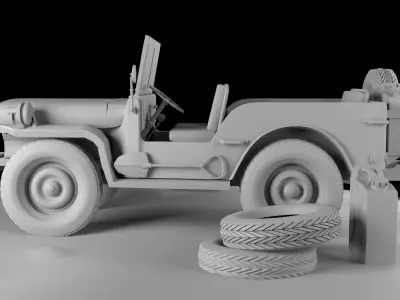 3D Jeep Model old with tires Low-poly 3D model