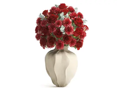 Ralistic bouquet red flowers carnation rose decor vase decor 3D model