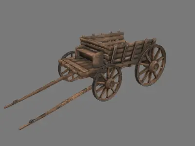 Wooden Cart Low-poly 3D model